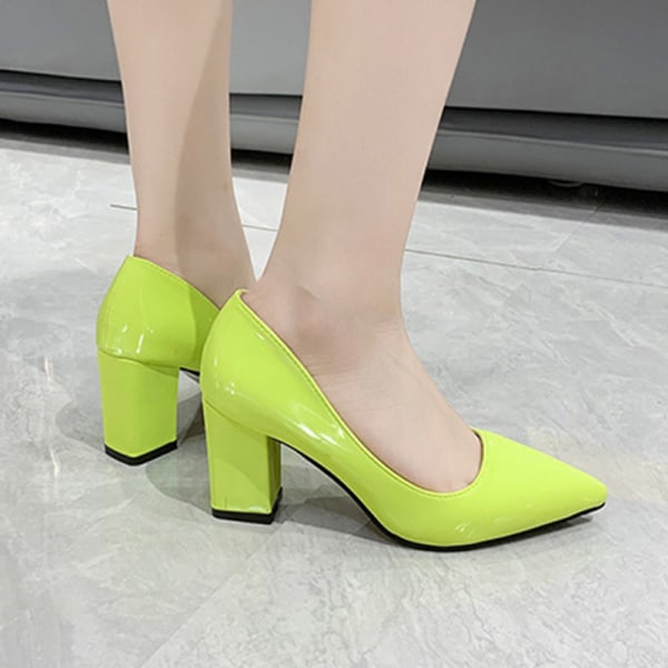 Dame anti-slip spidstå kjole sko Casual Fashion hæle Grön 39