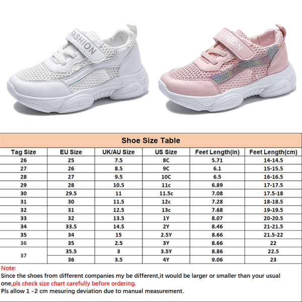 Slitstarka löparskor för flickor Halkfria Low Top Walking Shoe Sports Vit 34