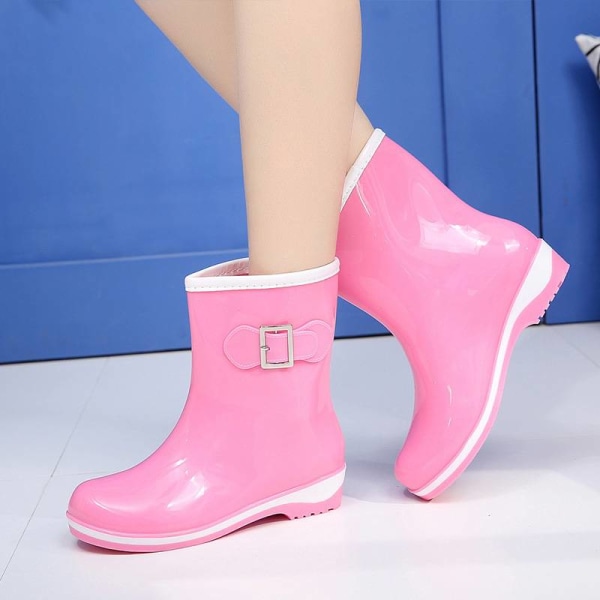 Regnstøvler til kvinder Letvægts ensfarver Mellemhøj gummistøvler Pink 36