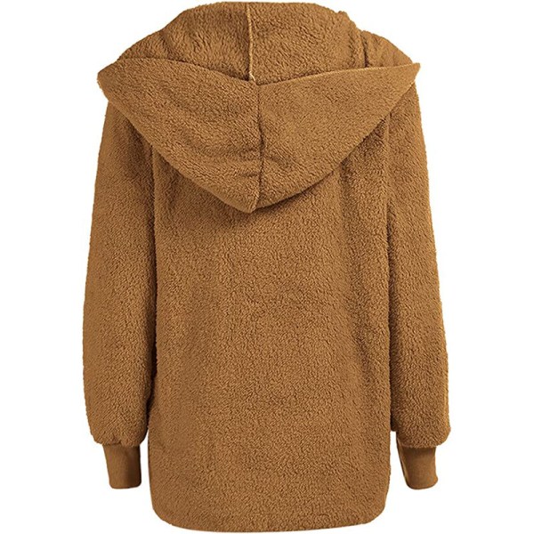 Warm Teddy Bear Fluffy Coat Dam Hooded Fleece Jacka Brun M