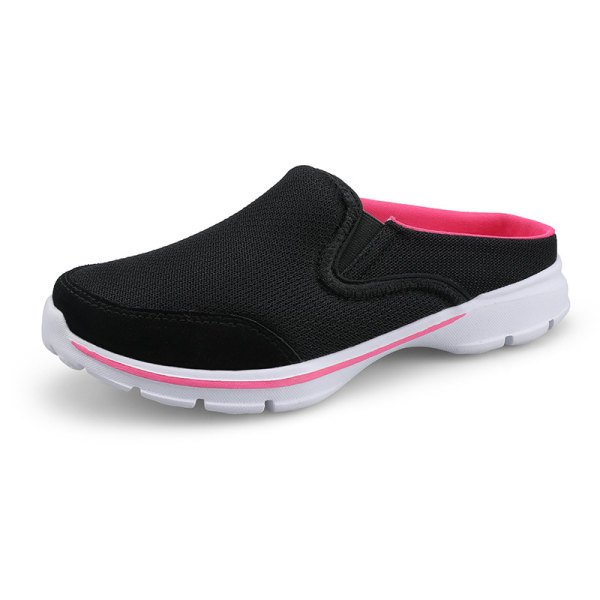 Unisex Flat Shoes Loafers Selkänojattomat kävelylenkit Hengittävät Black mei red 37 Women