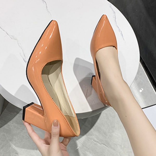Dame anti-slip spidstå kjole sko Casual Fashion hæle Orange-2 37