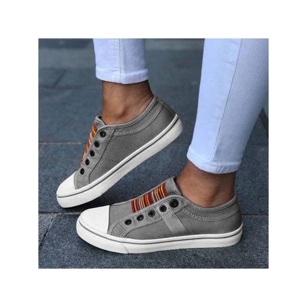 Slip-on skor med elastisk canvas för kvinnor Sneakers Rund Toe Skor Gray,42