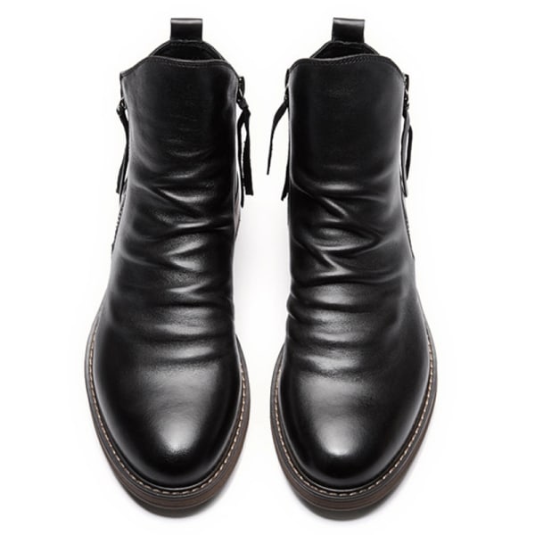 Mens Casual Rund Toe Läder Boot Business Non Slip Dress Boots Svart 42