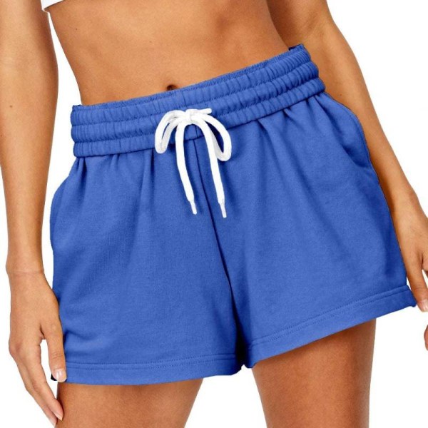 Kvinder Shorts med snoretræk Elastiske taljelommer Løse Hot Pants Blue,L