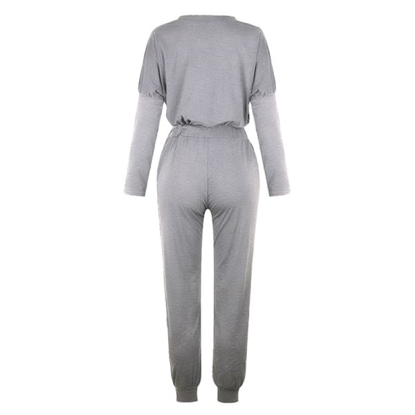 Naisten set pitkähihaiset topit+housut, housut, kotivaatteet Light Gray,XXL
