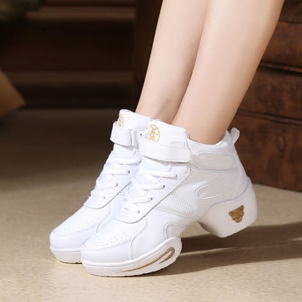 Dam Sneakers med tjocka sulor Jazzskor Dansande Vita mellanklackar White with Plush Lined 36