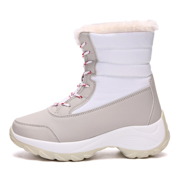 Unisex tekoturkista nauhat vedenpitävät Comfort Mid Calf lämpimät kengät Vit 32