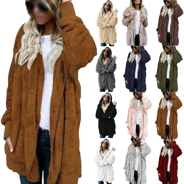 Warm Teddy Bear Fluffy Coat Dam Hooded Fleece Jacka Blå L