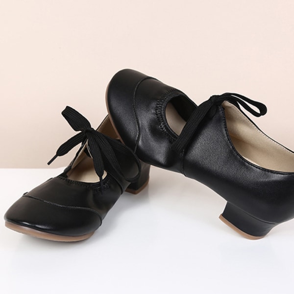 Damsnörning Ballroom Salsa Latin Skor Square Dance Shoe Svart 35