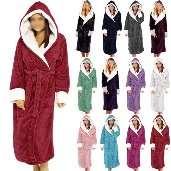 Langærmet fuzzy plys badekåbe til kvinder med bælte i fleece Lila XL