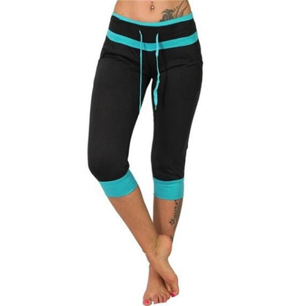 Womens Gym Bottoms High waisted Color Block Yoga Capris Sports Black M
