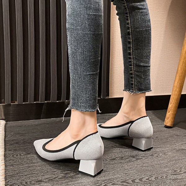 Kvinder spidstå Mid Heel Office Strikket Pump Dress Shoes Work Gray 34