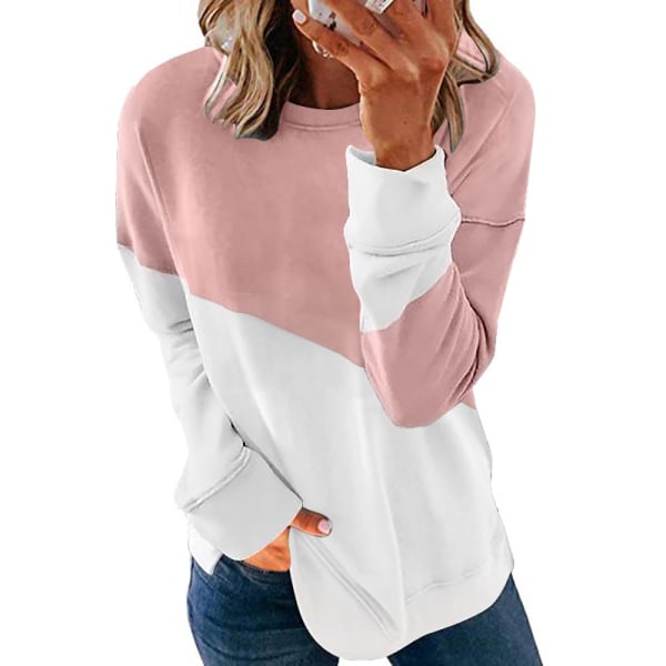 Kvinder Rundhalset Langærmet Sweatshirt Løs T-Shirt Pullover Pink L