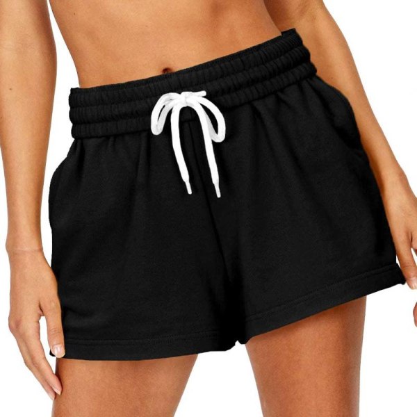 Kvinder Shorts med snoretræk Elastiske taljelommer Løse Hot Pants Black,M