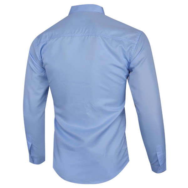 Solid Modern Slim Fit Smart Shirt Långärmad Casual Shirts Ljusblå 5XL