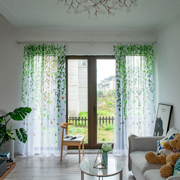 Floral Sheer Voile Verhot Drape Room Door Jakaja Panel Huivi Green,100x200cm 100X200cm
