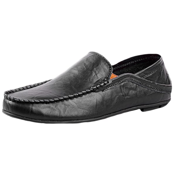 Män Halkfria läderlägenheter Hollow Out Loafers Comfort Slip On Svart-1 45