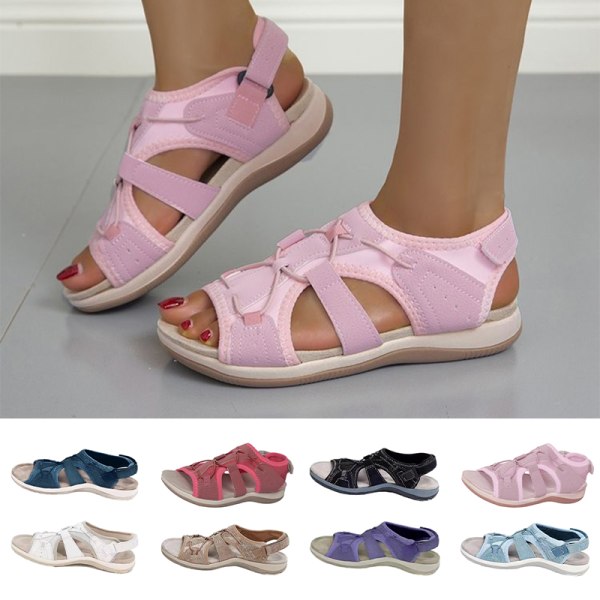 Kvinnors utomhussandaler med krok och ögla platta sandaler med öppen tå Pink 35