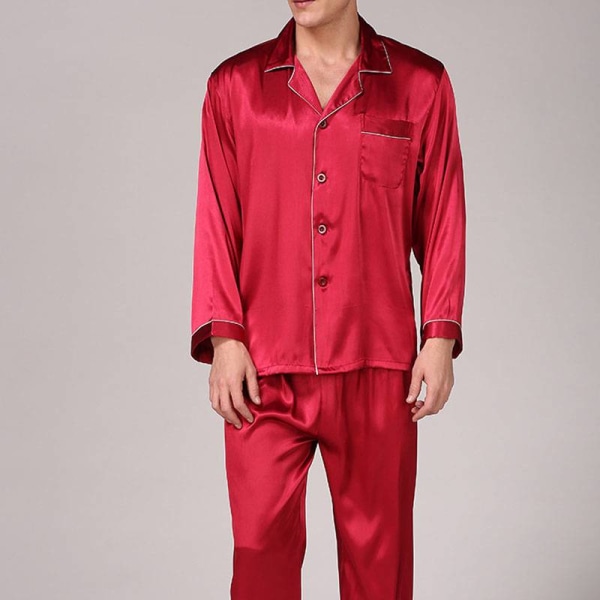 Mænd Pyjamas Nattøj Sæt Dreng Langærmet Nattøj Loungewear Red XXL