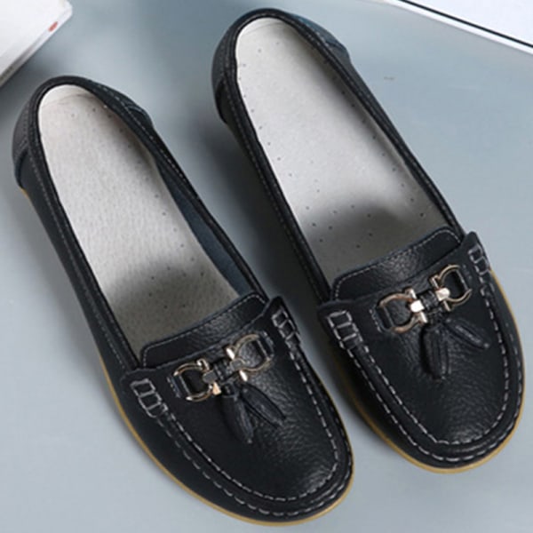 Damer Rund Toe Flats Skor Loafers Mockasiner Tofs sjuksköterska Black 43