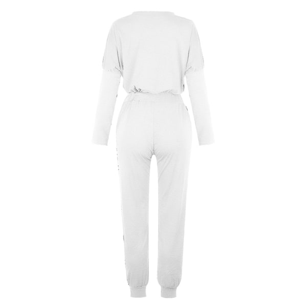 Dame træningsdragt sæt Langærmede toppe+bukser Bukser Hjemmetøj White,XL