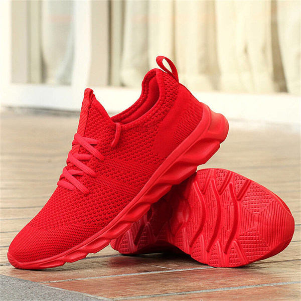 Unisex Solid Color Mesh Sneakers Bekväma Sneakers med mjuk sula Röd 45
