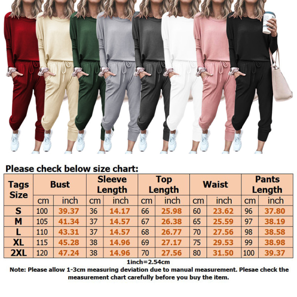 Dame træningsdragt sæt Langærmede toppe+bukser Bukser Hjemmetøj Pink,XL