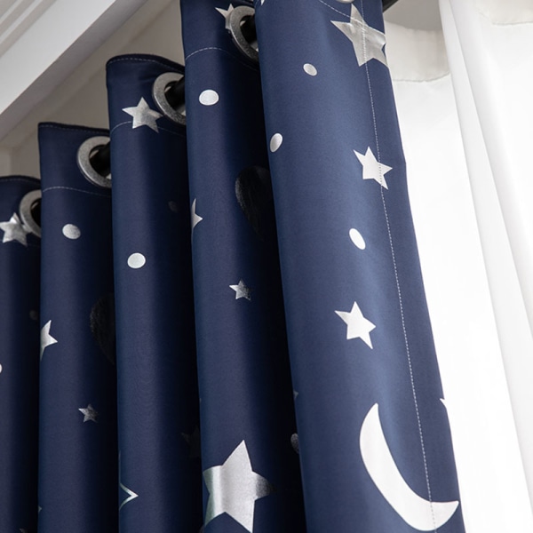 Stjärnor och månen mörkläggningsgardiner sovrum dekoration Navy Blue,100x200cm