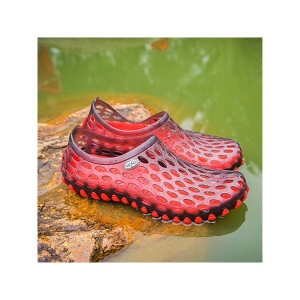Dame strandtøfler åndbare huller vandtætte sandaler Red Black,39