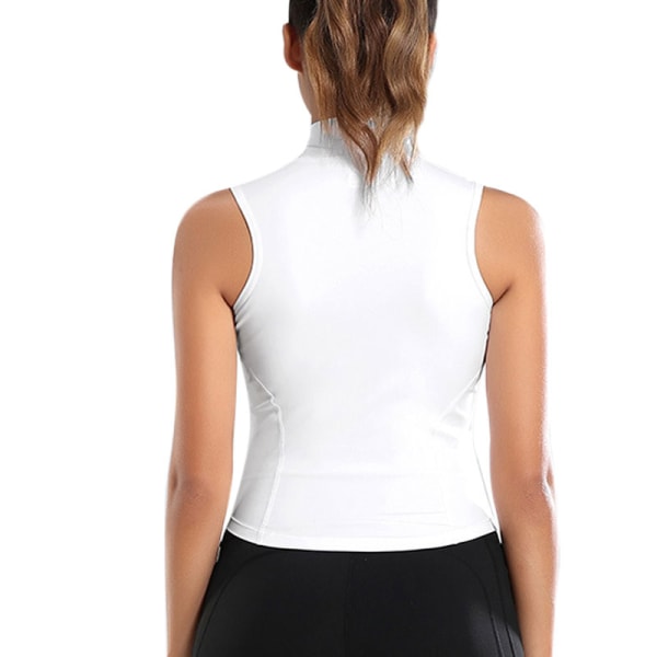 Kvinnor ärmlös yoga löparväst med dragkedja Toppar Stretch Activewear white,L