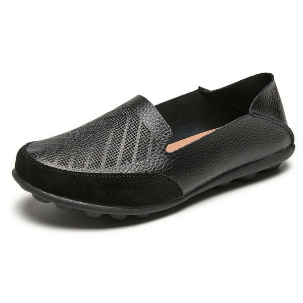 Dam Loafers Slip On Flats Halkfri Walking Comfort Casual Shoe Svart 36
