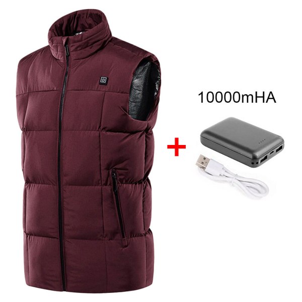 Mænd Opvarmet Vest Vinter Termisk El-jakke USB Opvarmning claret M