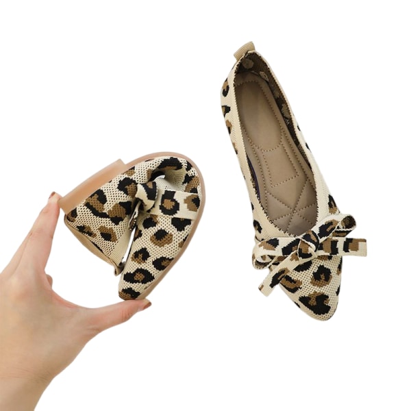 Kvinnors Flats Shallow Mouthed Mjuk Botten Mesh Casual Shoes Work Leopard Print 38