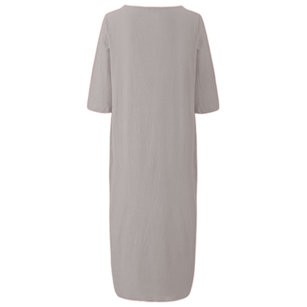 Kvinnor Enfärgad midiklänning Vanlig lös halvärmad klänningar Grey 2XL