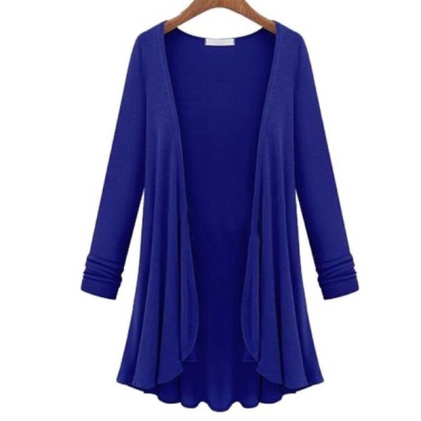Kvinder Solid Cardigan Big Hem Lang Sweater Sleeve Coat Loose Blue L