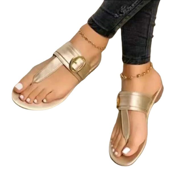 Dame Flip Flops Sandaler Mode fladbundede tøfler Strand Gold 38