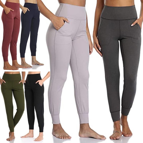 Kvinnor Yoga Byxor Hög midja Scrunch Leggings Fickor Gray,M