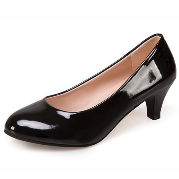 Kvinnors spetsiga klänning Skor Mid Heels Pumps Party Ball Office Bright Black 39