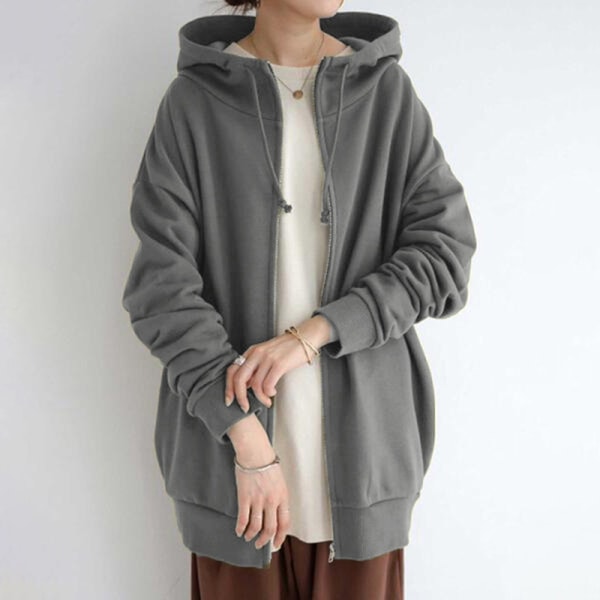 Dame almindelig hættetrøje Langærmet Loose Coat Sweatshirtjakke grå L