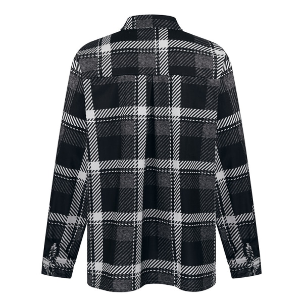 Herre plaid langærmede skjorter Casual Lapel Streetwear frakke Svart S