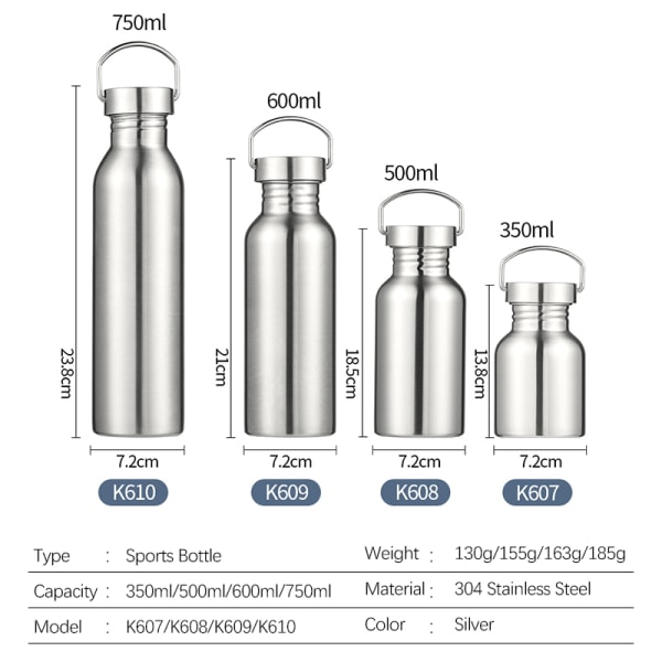 350/500/600/750 ml sportsvakuumisoleret stålvandflaske B,500ML