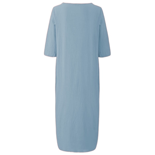Kvinnor Enfärgad midiklänning Vanlig lös halvärmad klänningar Light Blue 3XL