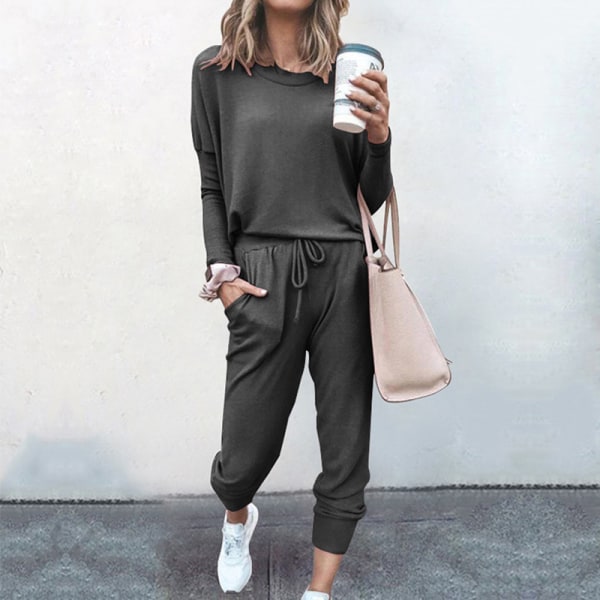 Naisten set pitkähihaiset topit+housut, housut, kotivaatteet Dark Gray,S