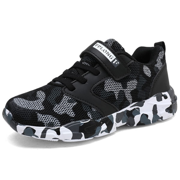 Barn Camouflage Rund Toe Walking Shoe Athletic Sneakers Svart Vit-1 27