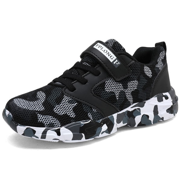 Barn Camouflage Rund Toe Walking Shoe Athletic Sneakers Svart Vit-1 35