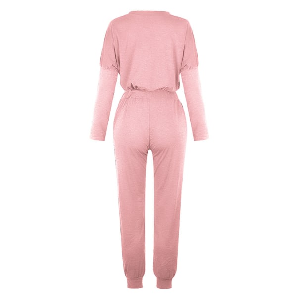 Naisten set pitkähihaiset topit+housut, housut, kotivaatteet Pink,M