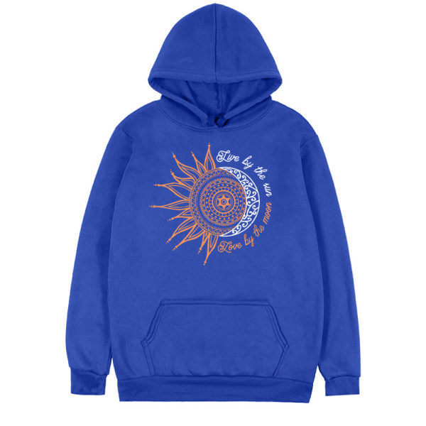 Unisex blommiga printed hoodies Sweatshirt Pullover Jumper Blus Blue M
