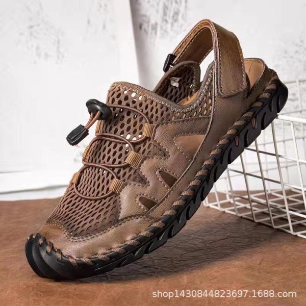 Miesten pyöreäkärkiset sandaalit hengittävät casual kengät rantakengät Khaki,48