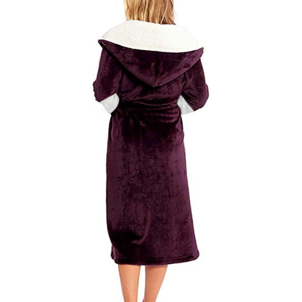 Langærmet fuzzy plys badekåbe til kvinder med bælte i fleece claret 3XL